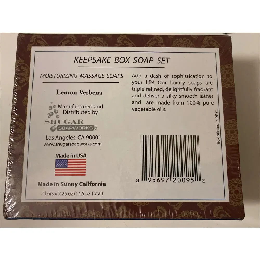 Shugar Soapworks‎ Lemon Verbena Moisturizing Massage Bar Soap Set Keepsake Box 2